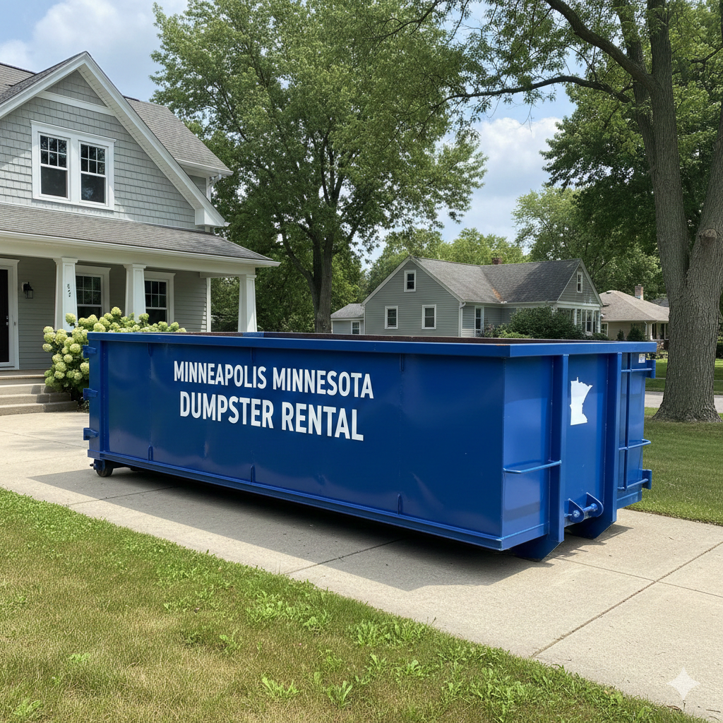 Minneapolis Minnesota Dumpster Rental Dumpster in Driveway of Residential Home